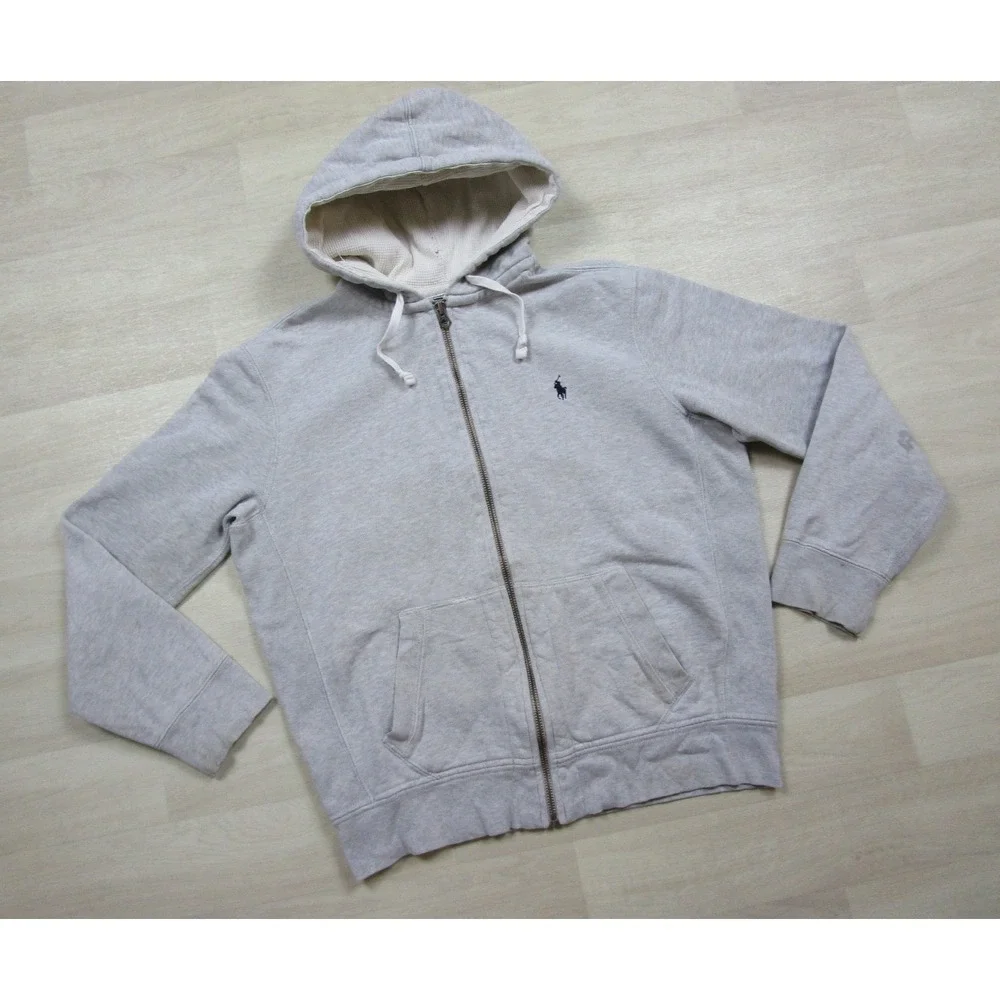 Vintage 90s Polo Ralph Lauren Hoodie Men's (L) Full Zip Thermal Hood Thrashed